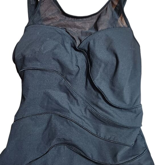 Vintage Robby Len Swimsuit Bathing Suit Size 8 Black Solid One Piece Mesh Neck - Picture 6 of 7